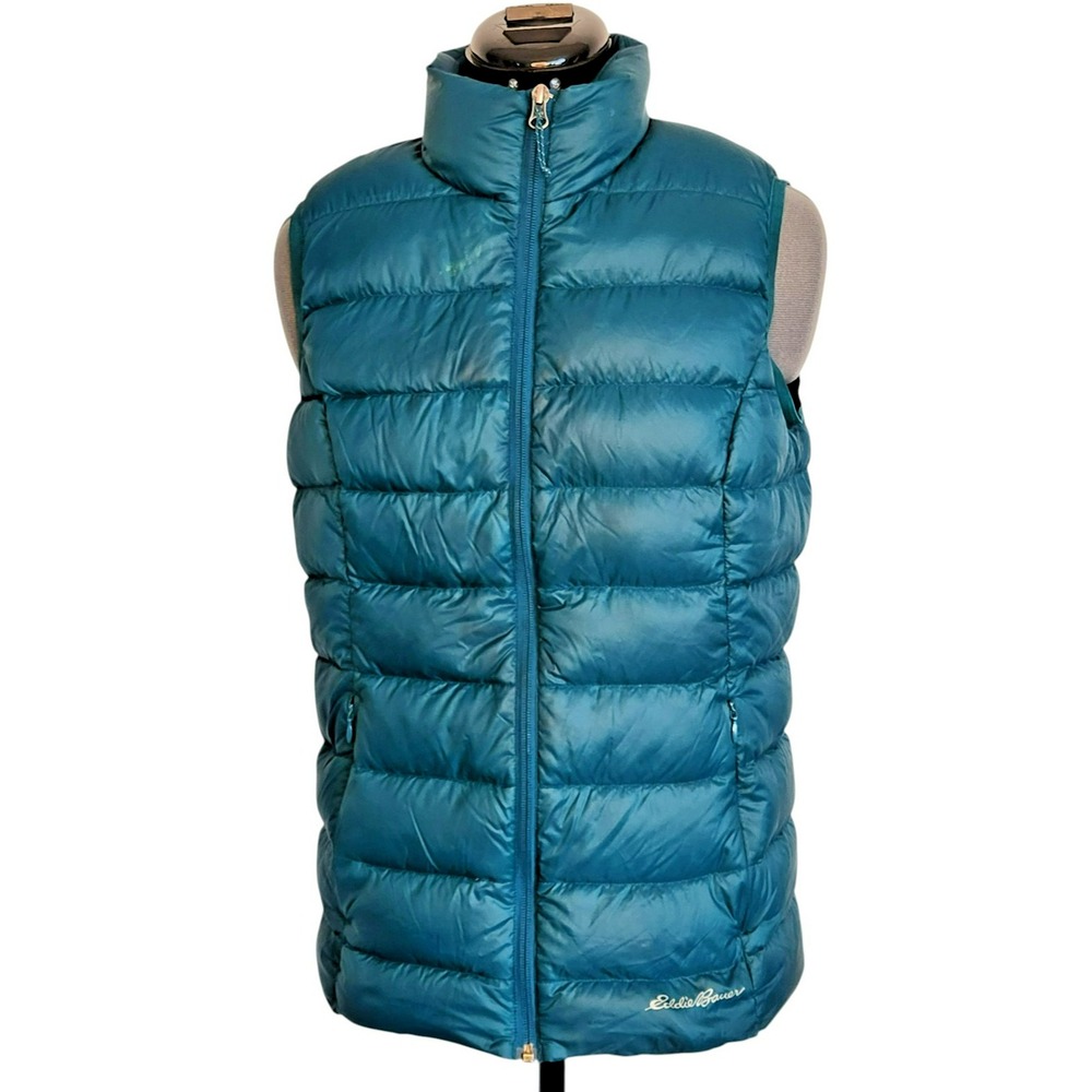 Eddie Bauer EB650 Down Puffer Vest Womens Medium Teal Blue Full Zip Quilted